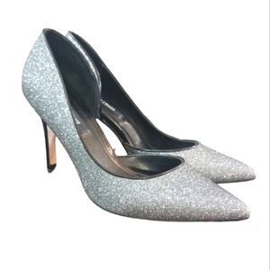 White House Black Market Ella Glitter Silver Stiletto Heels Size 8